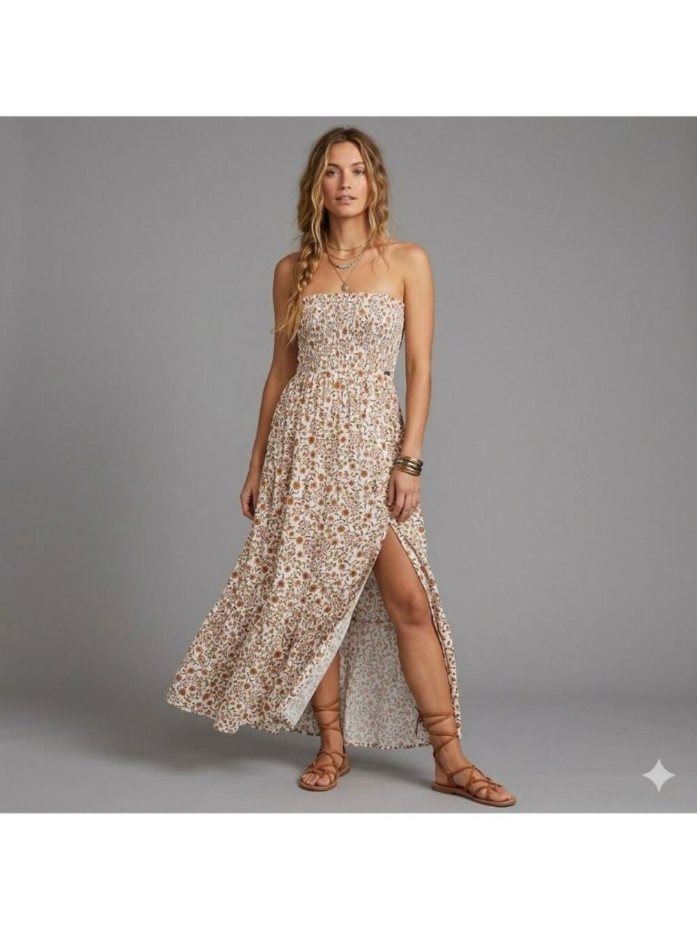 Floral High-Slit Maxi Skirt By Maaji Smocked Waist Small 100% Viscose Lightweigh - Picture 13 of 15